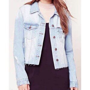 Forever 21 Women's Sequined back Denim trucker Jacket, light blue, Small
